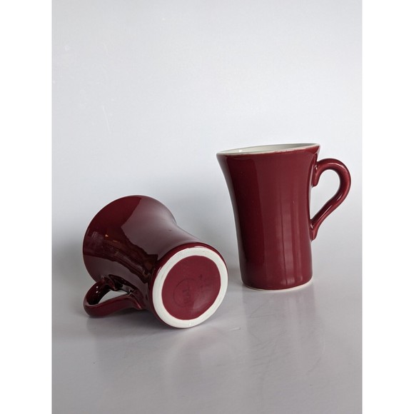 Vintage HALL Pottery USA 343 Maroon Burgundy Restaurant Ware Mugs 4 1/4" Tall - Picture 9 of 11